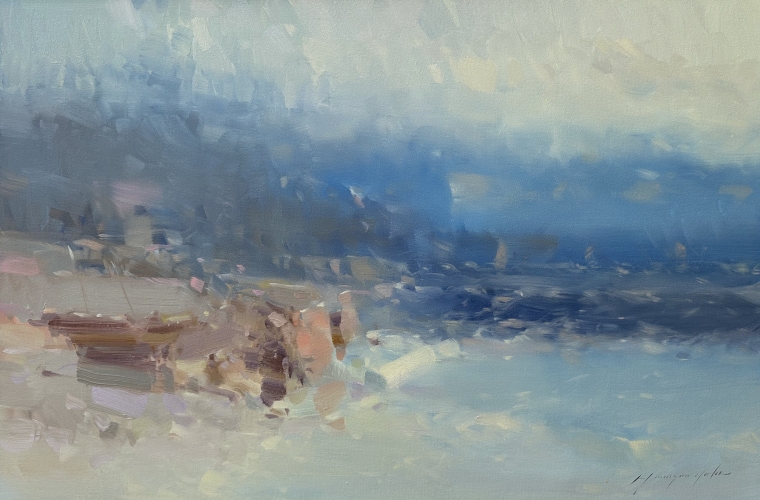 Ocean Side, Original oil Painting, Handmade artwork, One of a Kind                  